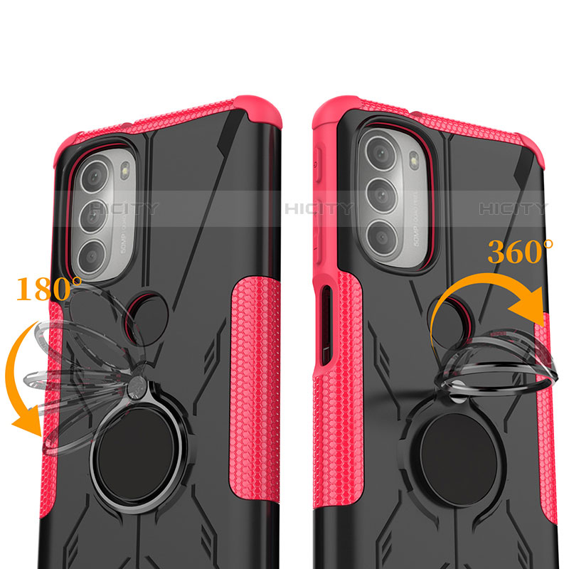 Custodia Silicone e Plastica Opaca Cover con Magnetico Anello Supporto S01 per Motorola Moto G51 5G