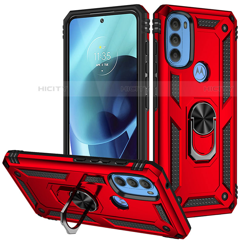 Custodia Silicone e Plastica Opaca Cover con Magnetico Anello Supporto S01 per Motorola Moto G71 5G