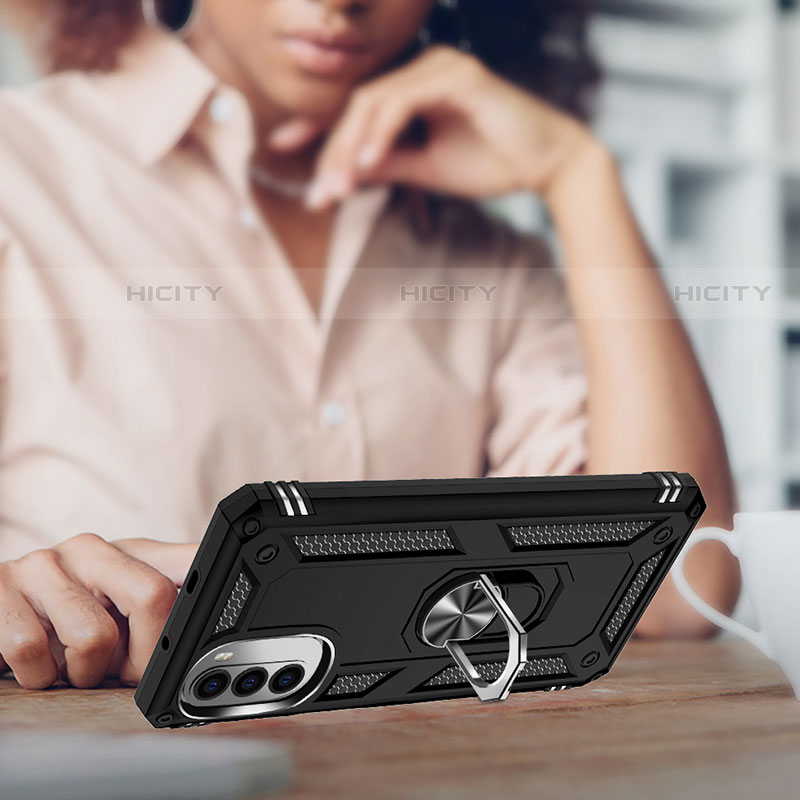 Custodia Silicone e Plastica Opaca Cover con Magnetico Anello Supporto S01 per Motorola Moto G71s 5G