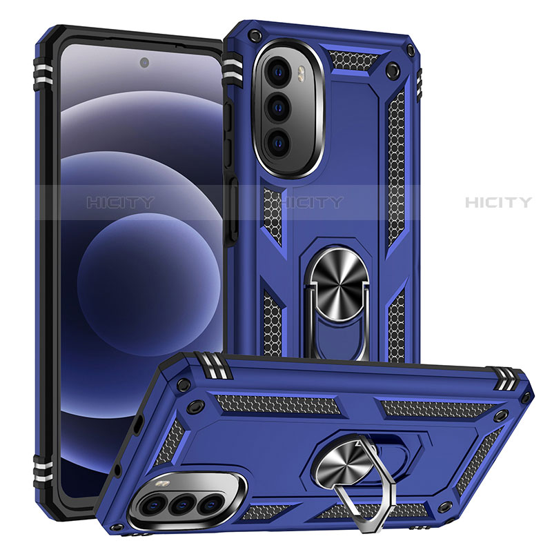 Custodia Silicone e Plastica Opaca Cover con Magnetico Anello Supporto S01 per Motorola Moto G71s 5G