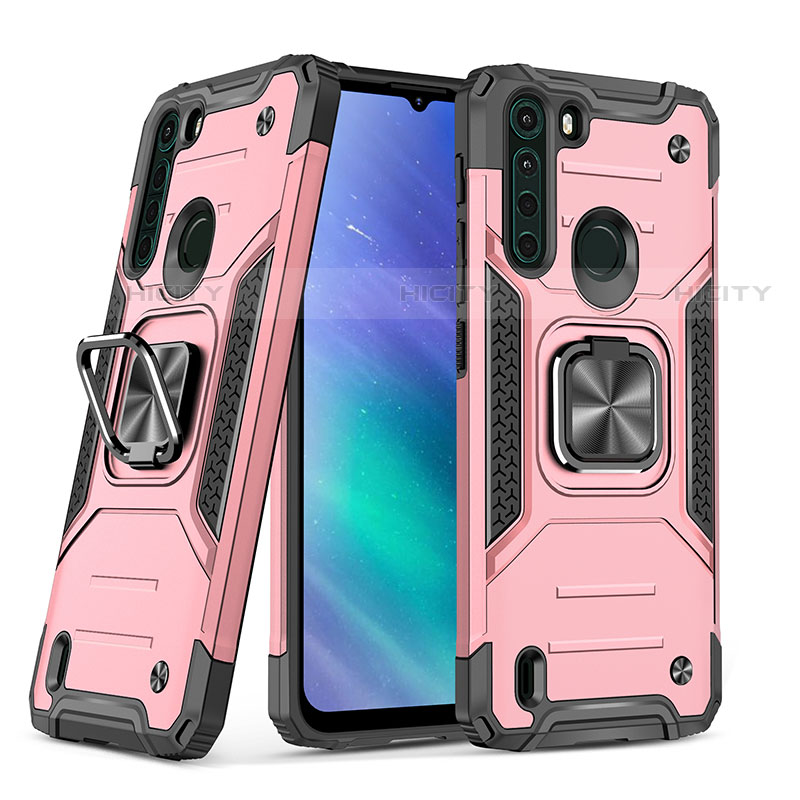 Custodia Silicone e Plastica Opaca Cover con Magnetico Anello Supporto S01 per Motorola Moto One Fusion