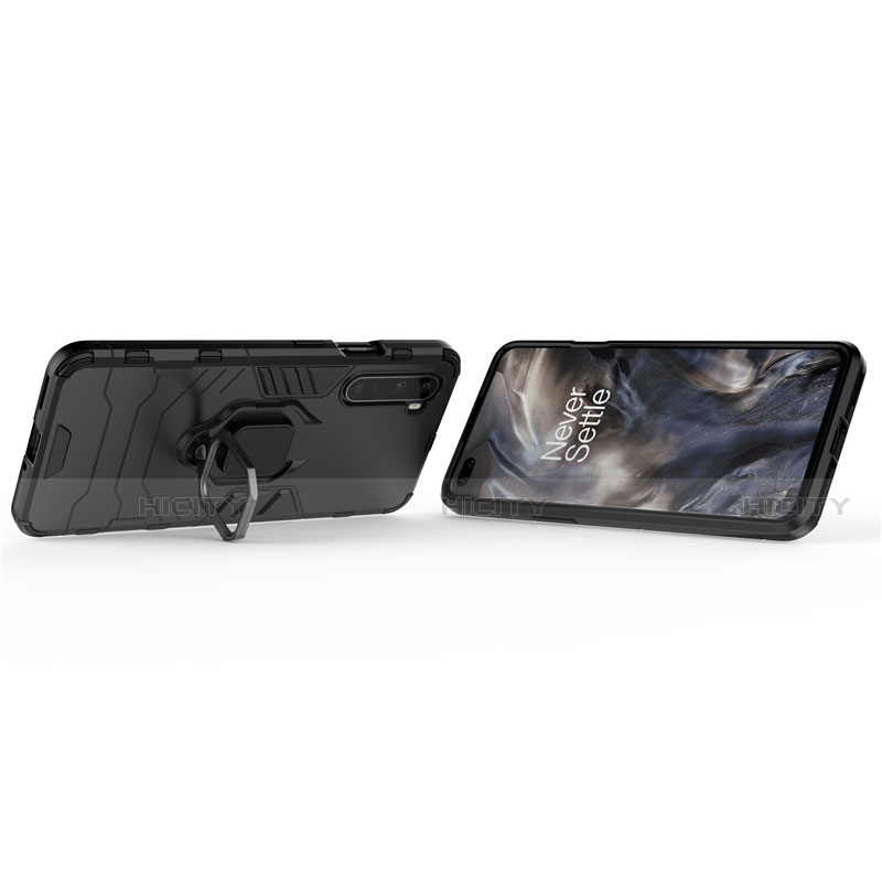 Custodia Silicone e Plastica Opaca Cover con Magnetico Anello Supporto S01 per OnePlus Nord