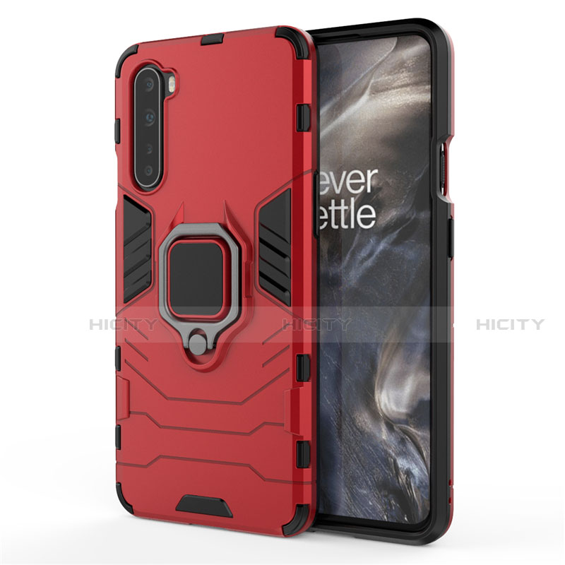 Custodia Silicone e Plastica Opaca Cover con Magnetico Anello Supporto S01 per OnePlus Nord Rosso