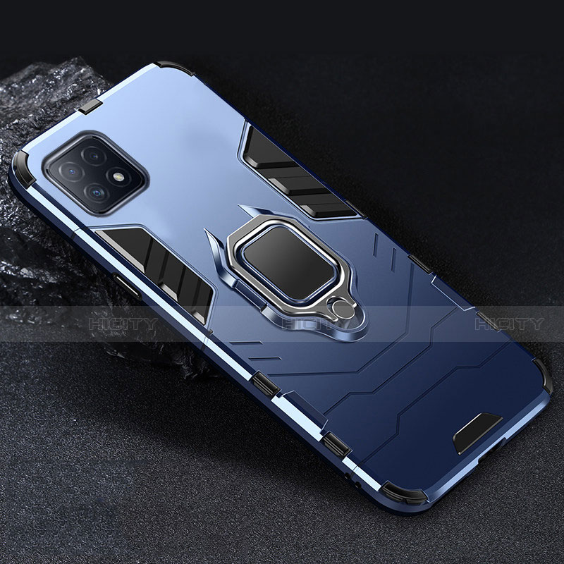 Custodia Silicone e Plastica Opaca Cover con Magnetico Anello Supporto S01 per Oppo A72 5G Blu