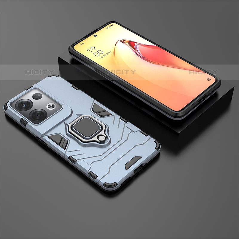 Custodia Silicone e Plastica Opaca Cover con Magnetico Anello Supporto S01 per Oppo Reno8 Pro 5G