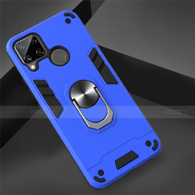 Custodia Silicone e Plastica Opaca Cover con Magnetico Anello Supporto S01 per Realme C15