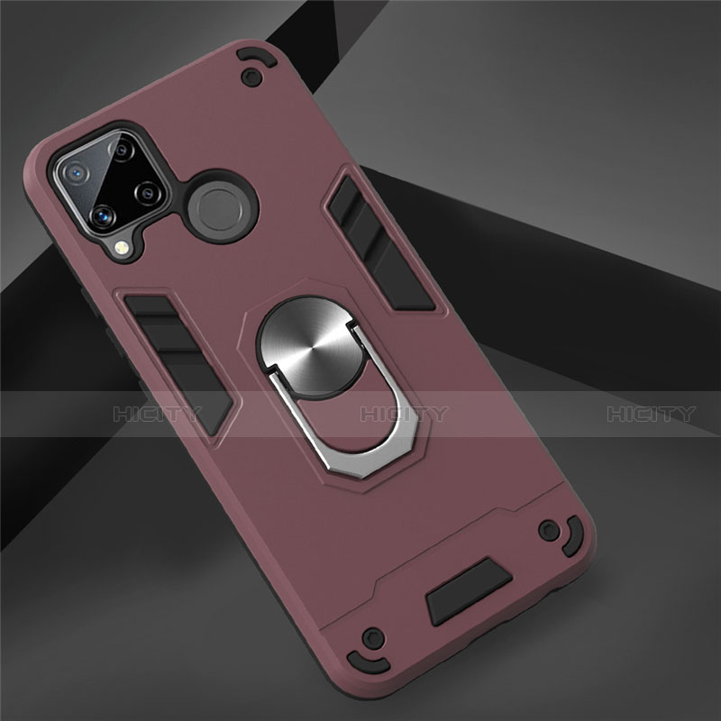 Custodia Silicone e Plastica Opaca Cover con Magnetico Anello Supporto S01 per Realme C15