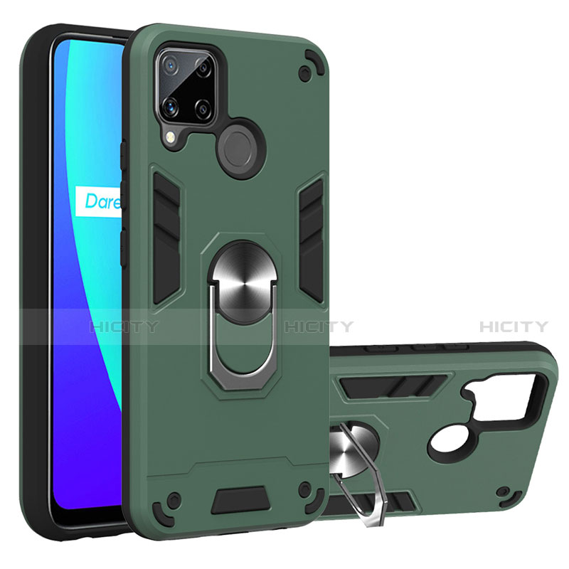 Custodia Silicone e Plastica Opaca Cover con Magnetico Anello Supporto S01 per Realme C15 Verde Notte