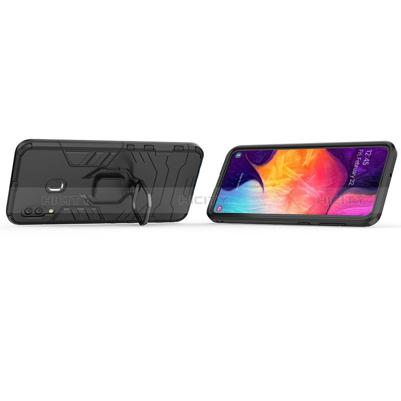 Custodia Silicone e Plastica Opaca Cover con Magnetico Anello Supporto S01 per Samsung Galaxy A20