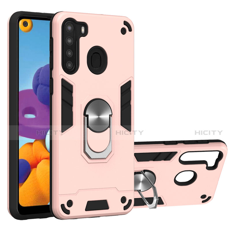 Custodia Silicone e Plastica Opaca Cover con Magnetico Anello Supporto S01 per Samsung Galaxy A21