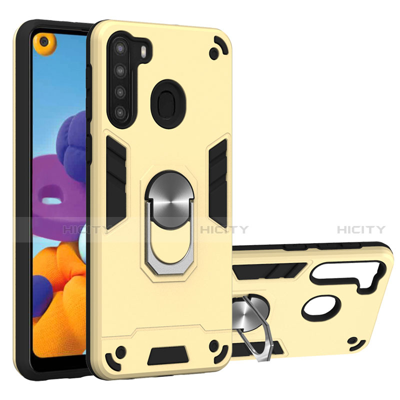 Custodia Silicone e Plastica Opaca Cover con Magnetico Anello Supporto S01 per Samsung Galaxy A21