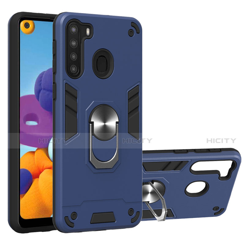 Custodia Silicone e Plastica Opaca Cover con Magnetico Anello Supporto S01 per Samsung Galaxy A21