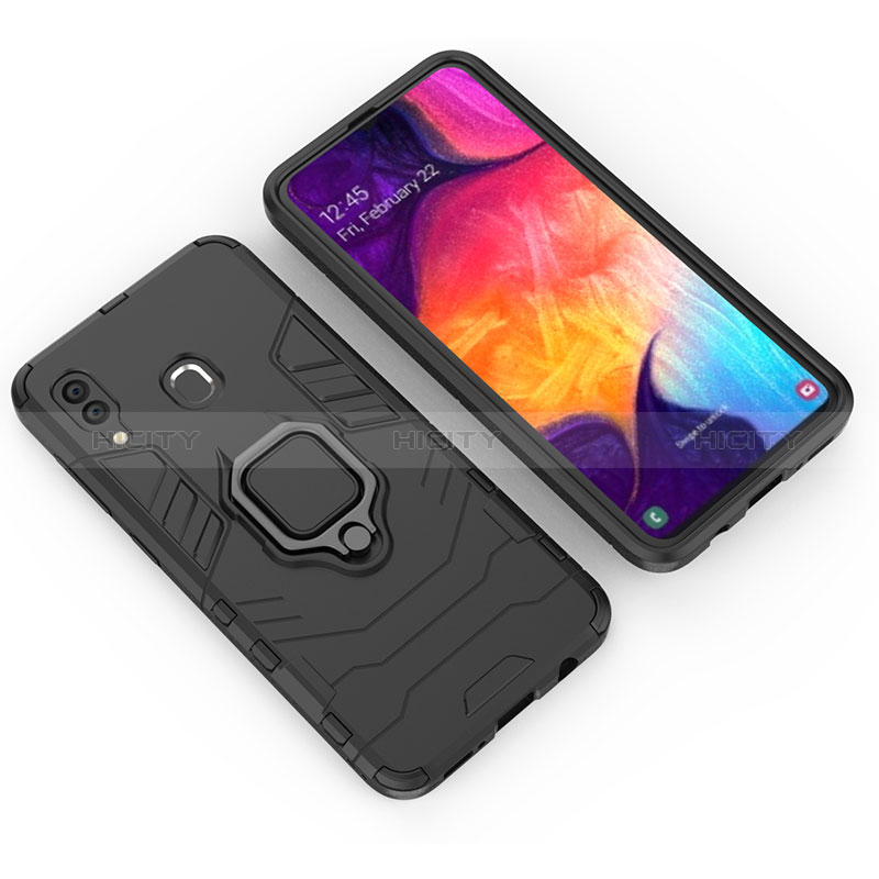 Custodia Silicone e Plastica Opaca Cover con Magnetico Anello Supporto S01 per Samsung Galaxy A30 Nero