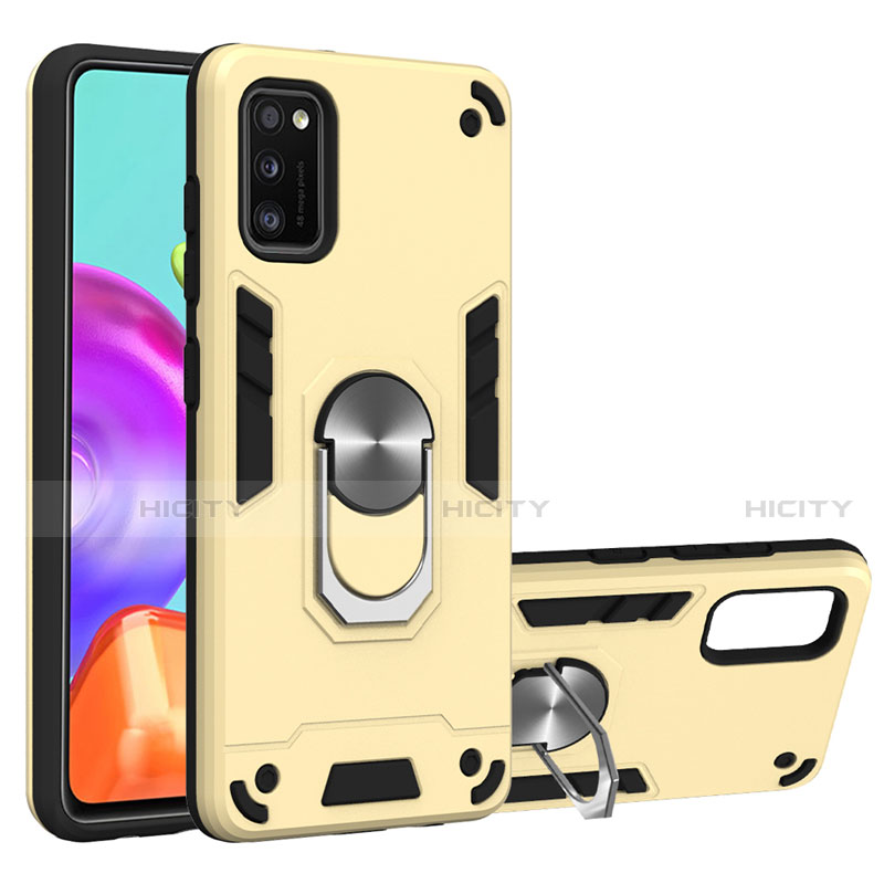 Custodia Silicone e Plastica Opaca Cover con Magnetico Anello Supporto S01 per Samsung Galaxy A41 Oro