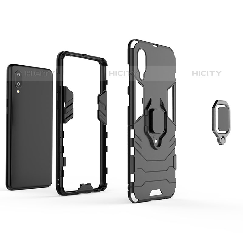 Custodia Silicone e Plastica Opaca Cover con Magnetico Anello Supporto S01 per Samsung Galaxy M02