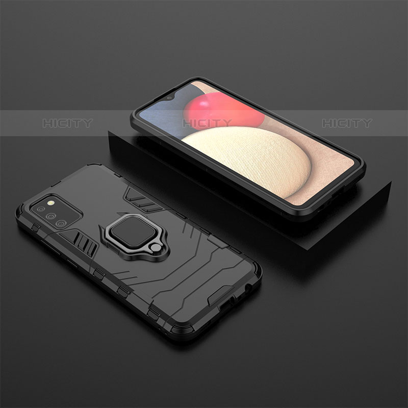 Custodia Silicone e Plastica Opaca Cover con Magnetico Anello Supporto S01 per Samsung Galaxy M02s Nero