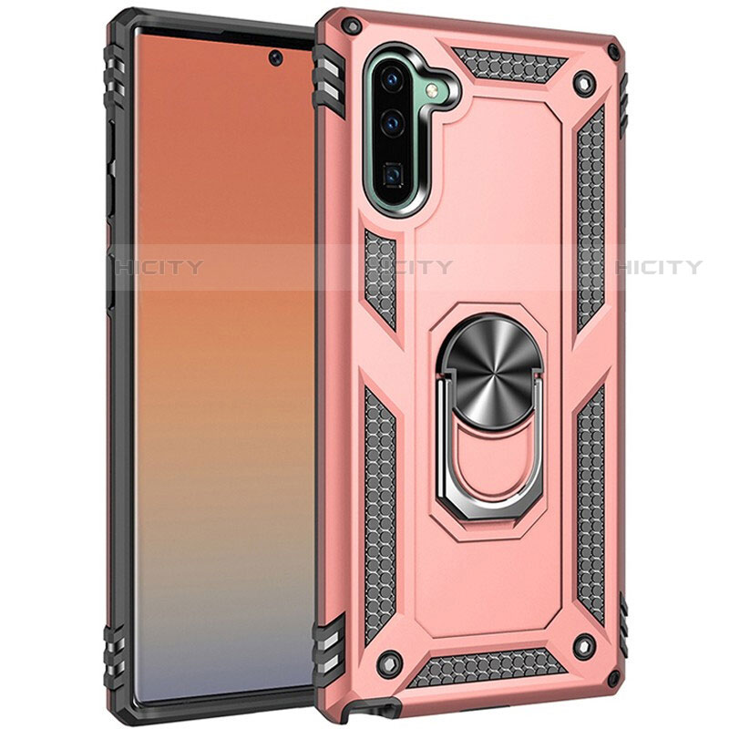 Custodia Silicone e Plastica Opaca Cover con Magnetico Anello Supporto S01 per Samsung Galaxy Note 10 5G Oro Rosa