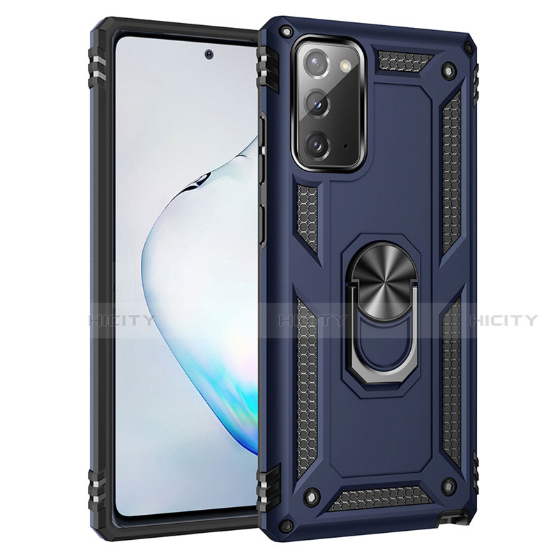 Custodia Silicone e Plastica Opaca Cover con Magnetico Anello Supporto S01 per Samsung Galaxy Note 20 5G Blu