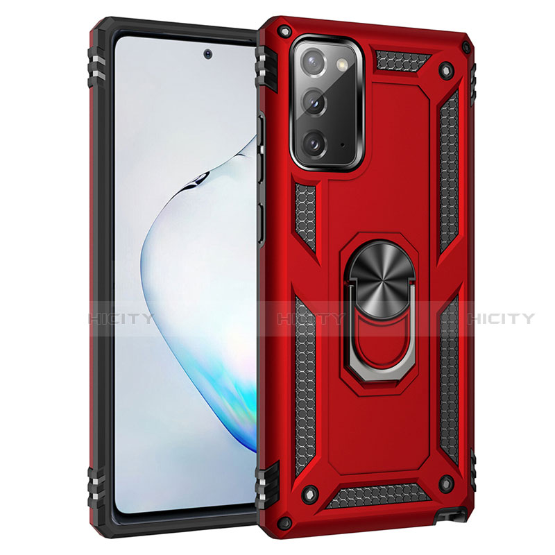 Custodia Silicone e Plastica Opaca Cover con Magnetico Anello Supporto S01 per Samsung Galaxy Note 20 5G Rosso