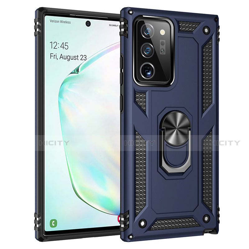 Custodia Silicone e Plastica Opaca Cover con Magnetico Anello Supporto S01 per Samsung Galaxy Note 20 Ultra 5G Blu