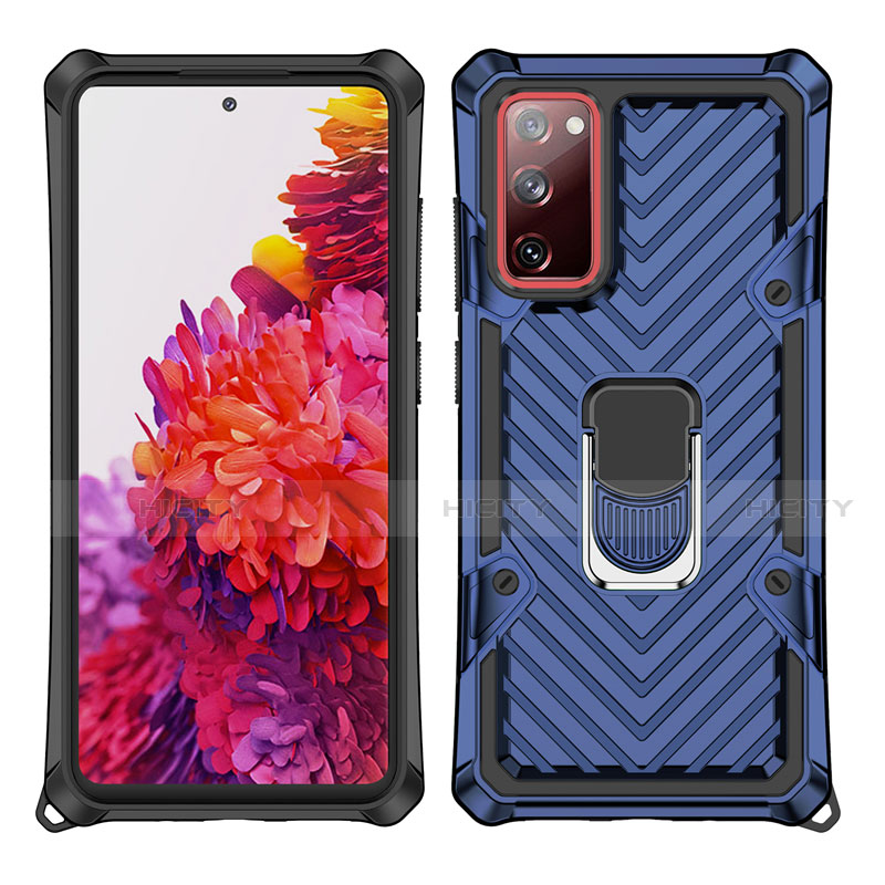 Custodia Silicone e Plastica Opaca Cover con Magnetico Anello Supporto S01 per Samsung Galaxy S20 FE 2022 5G Blu
