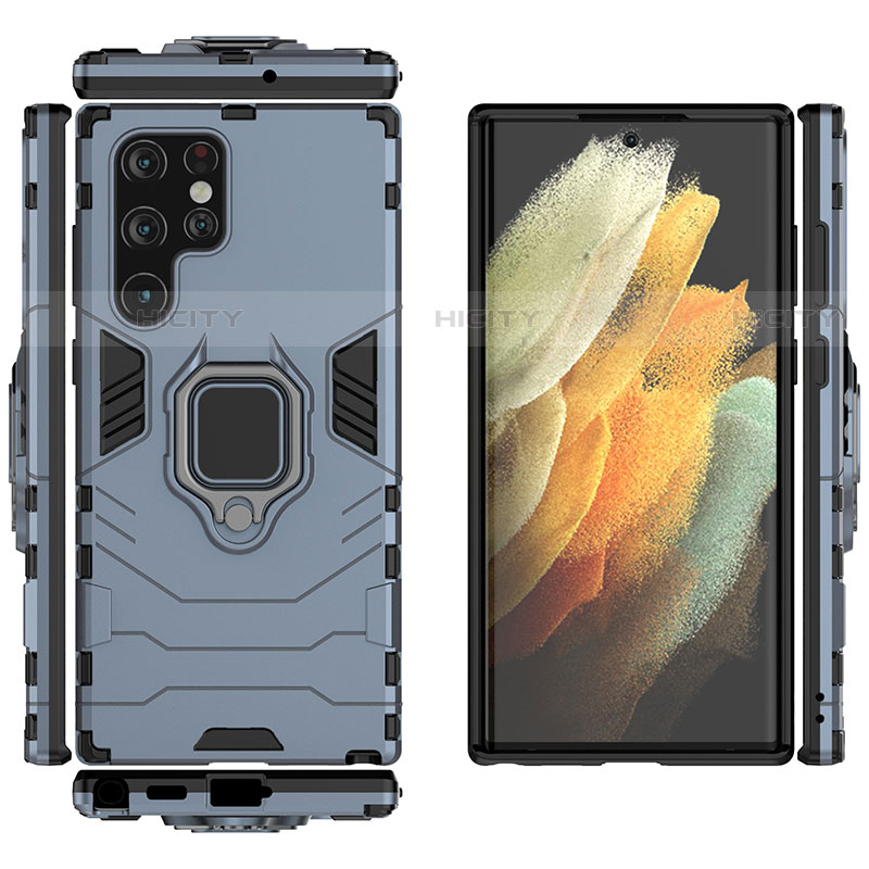 Custodia Silicone e Plastica Opaca Cover con Magnetico Anello Supporto S01 per Samsung Galaxy S21 Ultra 5G