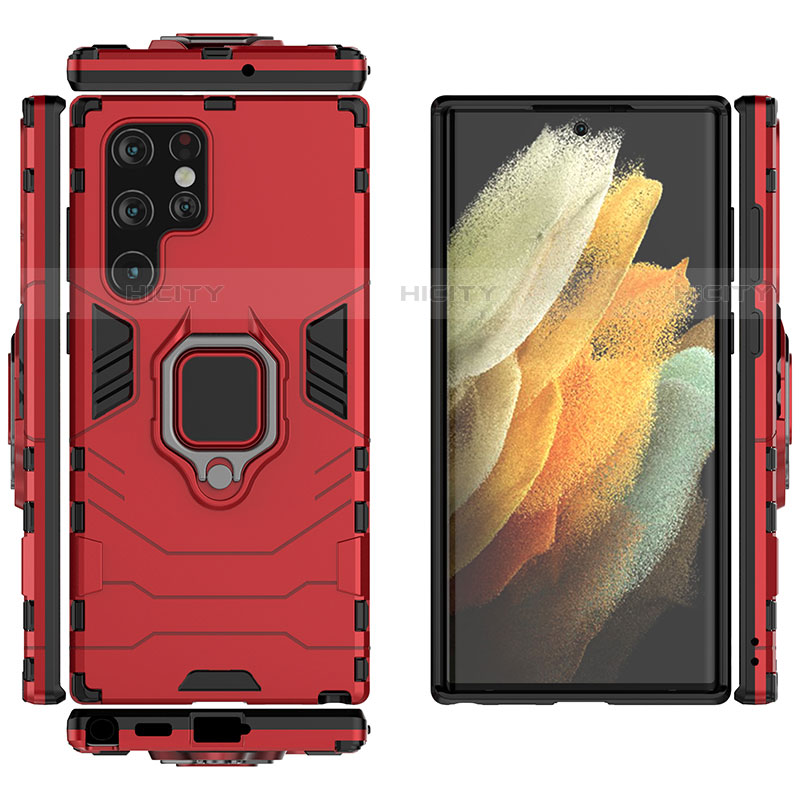 Custodia Silicone e Plastica Opaca Cover con Magnetico Anello Supporto S01 per Samsung Galaxy S21 Ultra 5G