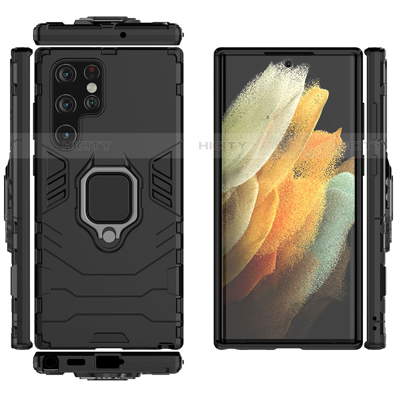 Custodia Silicone e Plastica Opaca Cover con Magnetico Anello Supporto S01 per Samsung Galaxy S21 Ultra 5G