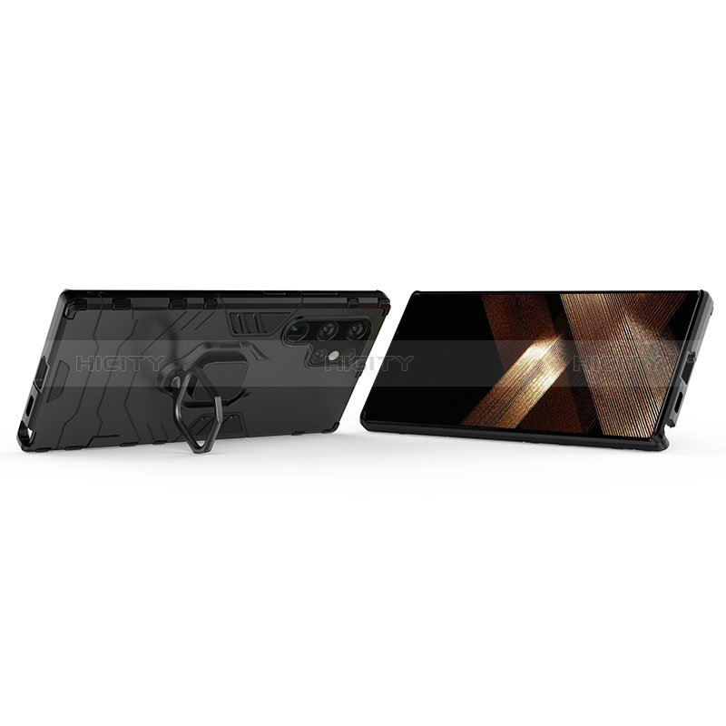 Custodia Silicone e Plastica Opaca Cover con Magnetico Anello Supporto S01 per Samsung Galaxy S24 Ultra 5G