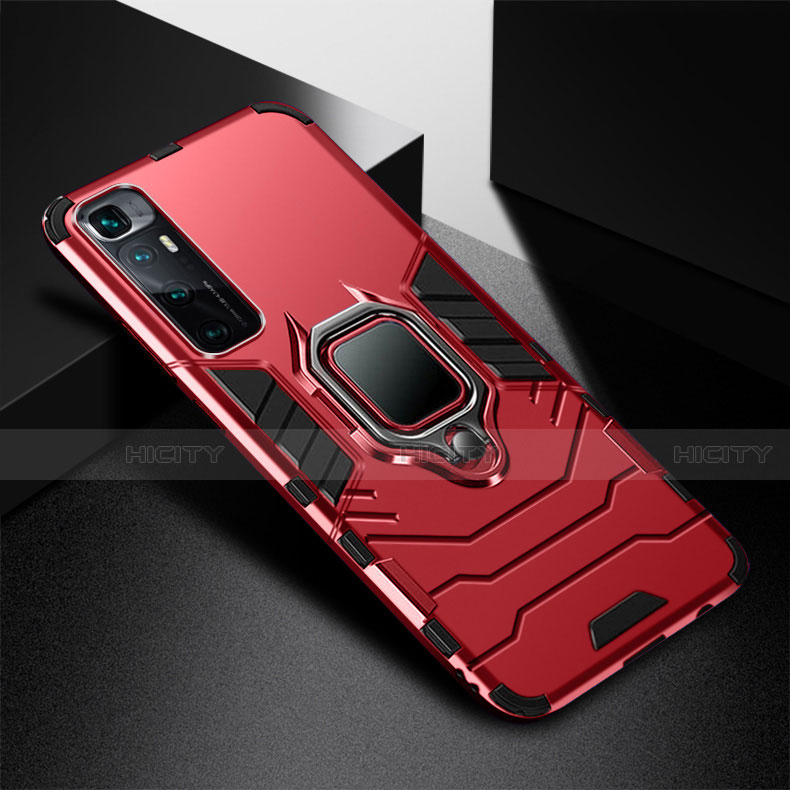 Custodia Silicone e Plastica Opaca Cover con Magnetico Anello Supporto S01 per Xiaomi Mi 10 Ultra Rosso