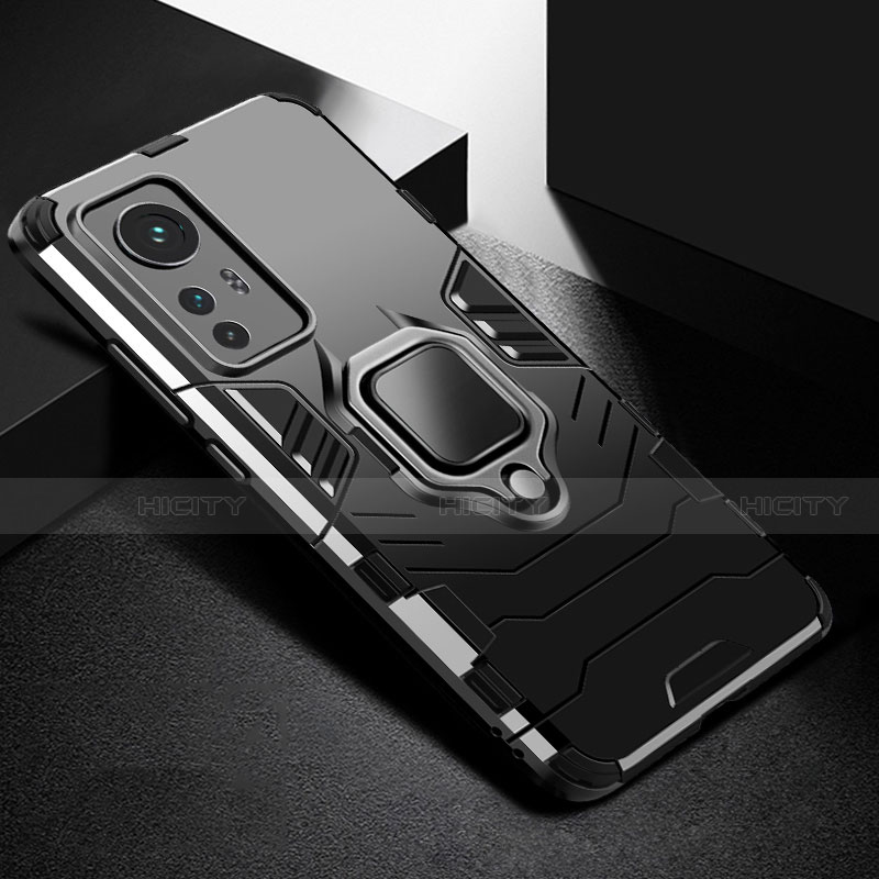 Custodia Silicone e Plastica Opaca Cover con Magnetico Anello Supporto S01 per Xiaomi Mi 12 5G