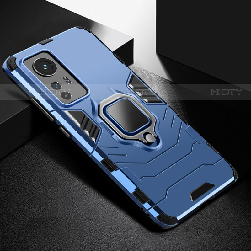 Custodia Silicone e Plastica Opaca Cover con Magnetico Anello Supporto S01 per Xiaomi Mi 12S Pro 5G Blu