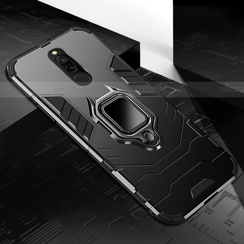 Custodia Silicone e Plastica Opaca Cover con Magnetico Anello Supporto S01 per Xiaomi Redmi 8