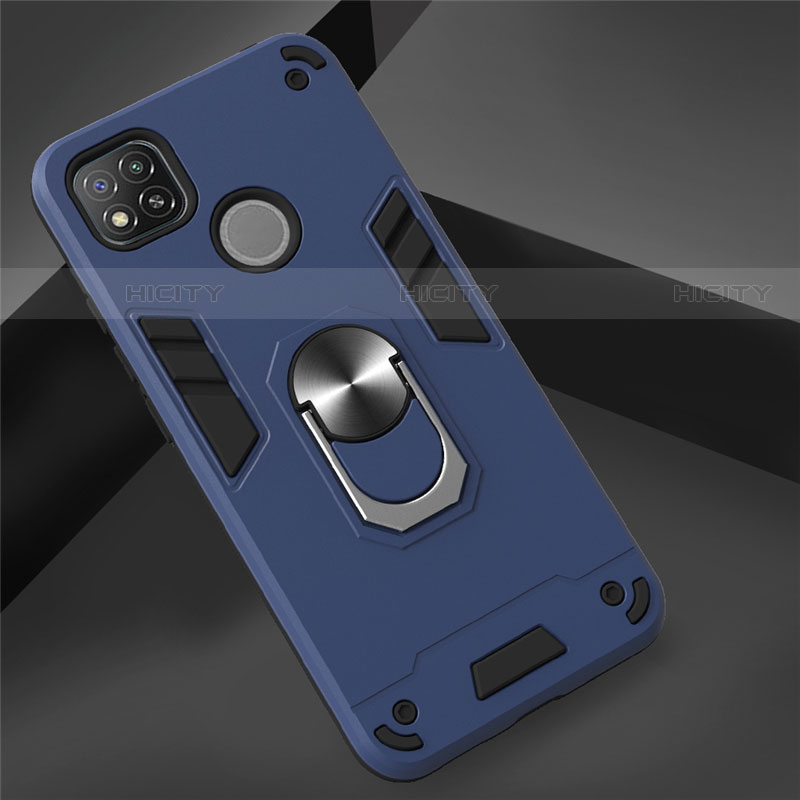 Custodia Silicone e Plastica Opaca Cover con Magnetico Anello Supporto S01 per Xiaomi Redmi 9C Blu Notte