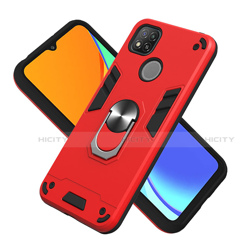 Custodia Silicone e Plastica Opaca Cover con Magnetico Anello Supporto S01 per Xiaomi Redmi 9C NFC
