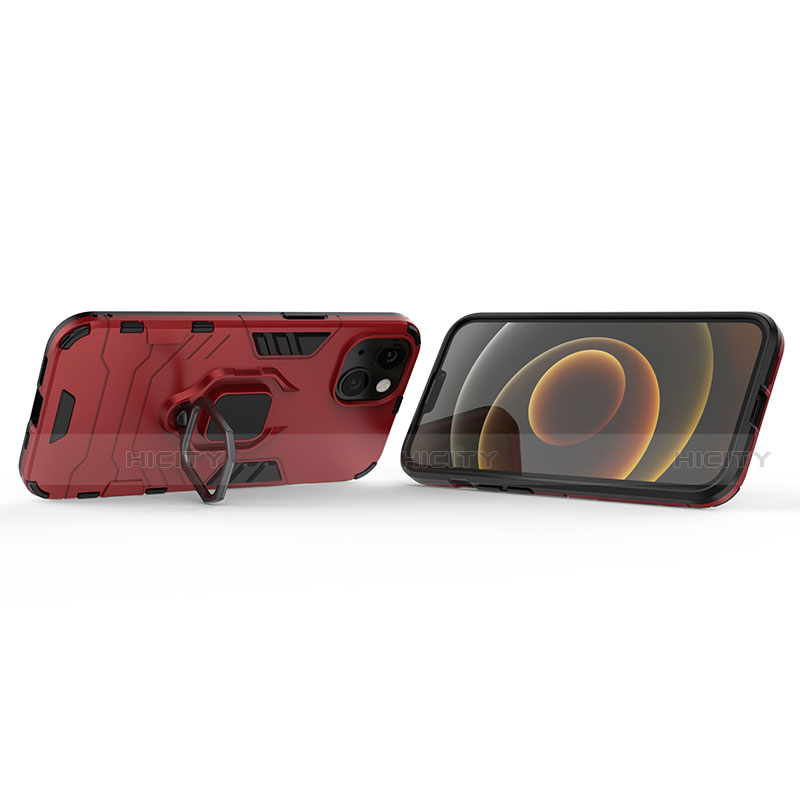 Custodia Silicone e Plastica Opaca Cover con Magnetico Anello Supporto S02 per Apple iPhone 13
