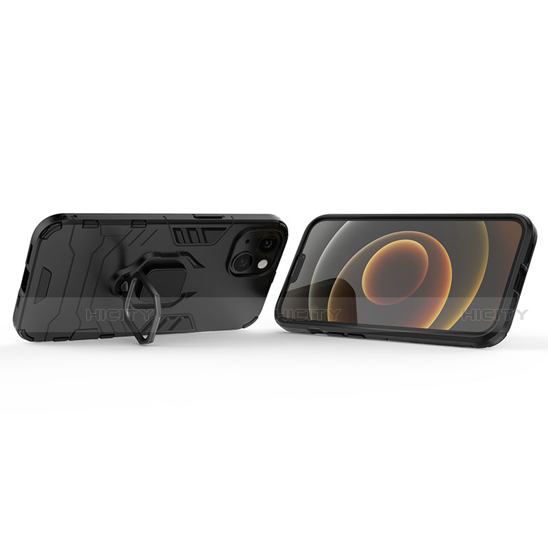Custodia Silicone e Plastica Opaca Cover con Magnetico Anello Supporto S02 per Apple iPhone 13 Mini