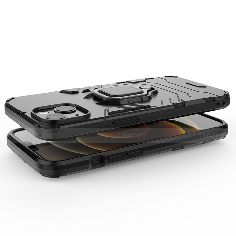Custodia Silicone e Plastica Opaca Cover con Magnetico Anello Supporto S02 per Apple iPhone 14 Plus