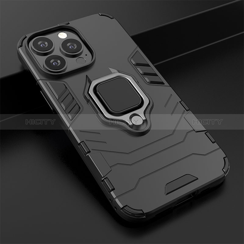 Custodia Silicone e Plastica Opaca Cover con Magnetico Anello Supporto S02 per Apple iPhone 14 Pro