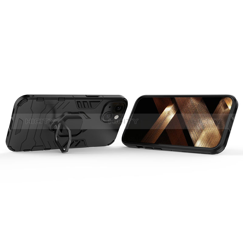 Custodia Silicone e Plastica Opaca Cover con Magnetico Anello Supporto S02 per Apple iPhone 15