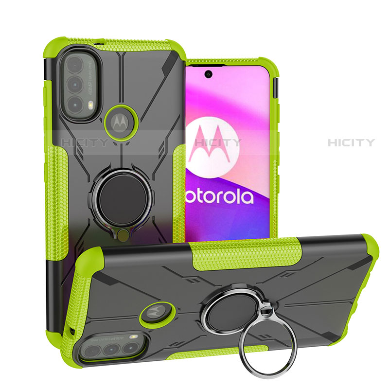 Custodia Silicone e Plastica Opaca Cover con Magnetico Anello Supporto S02 per Motorola Moto E20