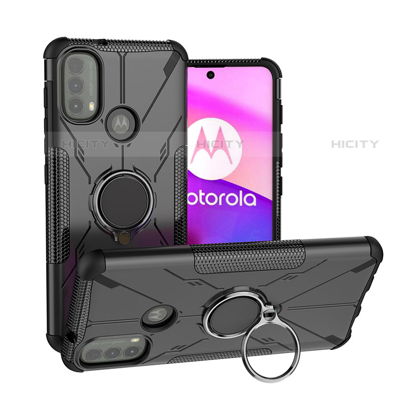 Custodia Silicone e Plastica Opaca Cover con Magnetico Anello Supporto S02 per Motorola Moto E30