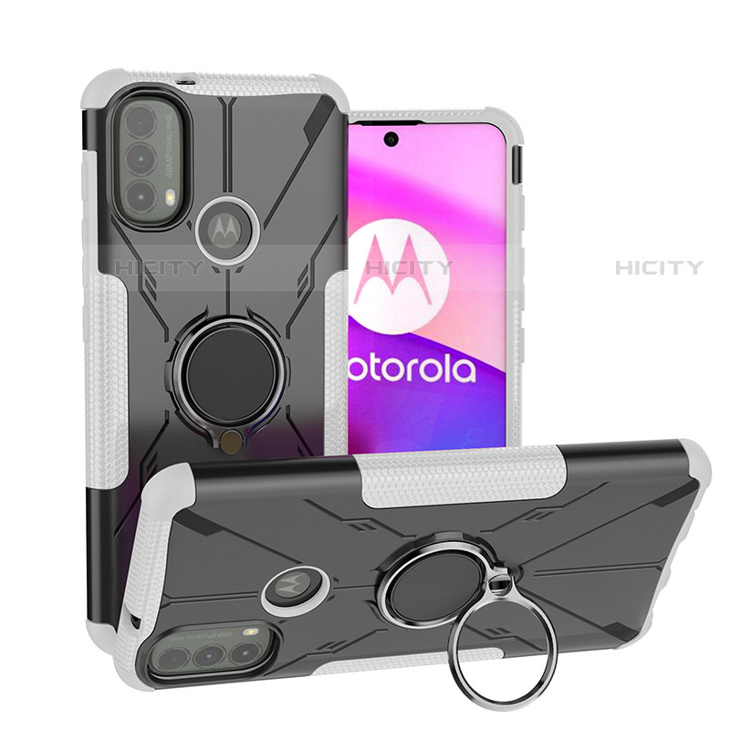 Custodia Silicone e Plastica Opaca Cover con Magnetico Anello Supporto S02 per Motorola Moto E30