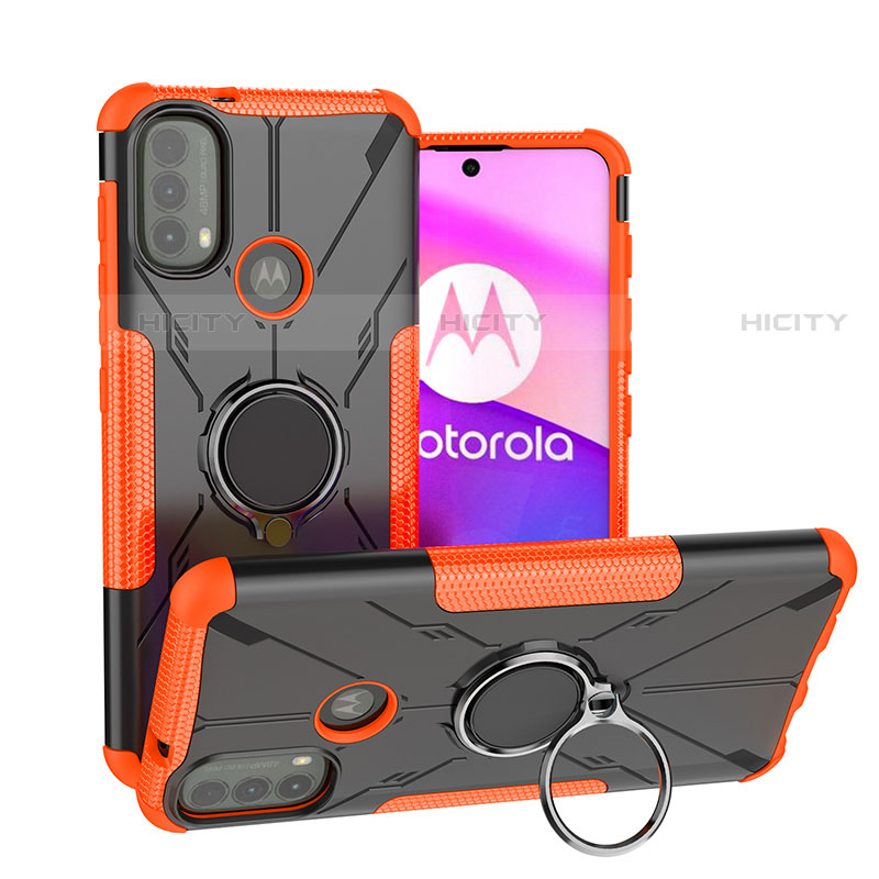 Custodia Silicone e Plastica Opaca Cover con Magnetico Anello Supporto S02 per Motorola Moto E30