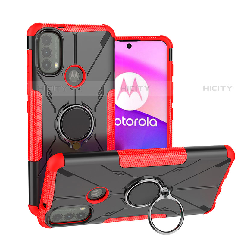 Custodia Silicone e Plastica Opaca Cover con Magnetico Anello Supporto S02 per Motorola Moto E40