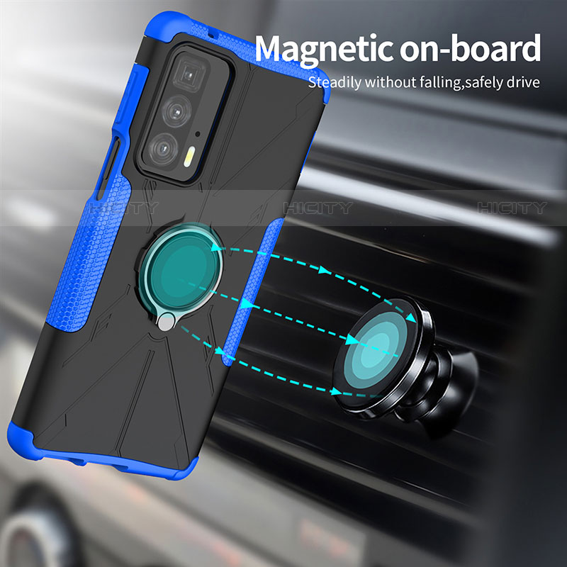 Custodia Silicone e Plastica Opaca Cover con Magnetico Anello Supporto S02 per Motorola Moto Edge 20 Pro 5G