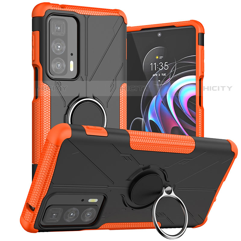 Custodia Silicone e Plastica Opaca Cover con Magnetico Anello Supporto S02 per Motorola Moto Edge 20 Pro 5G Arancione