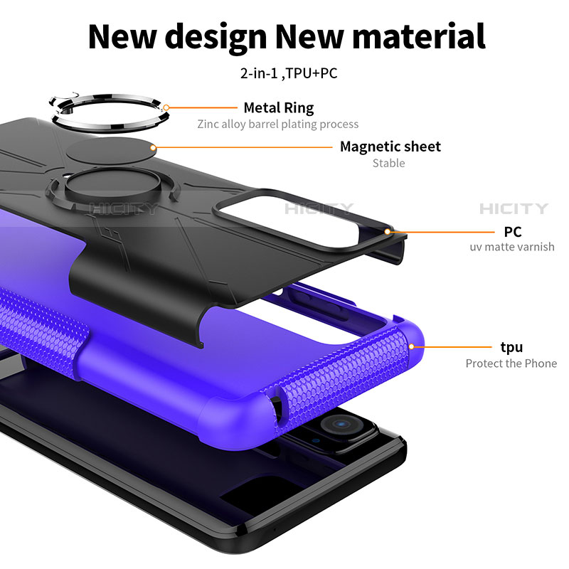 Custodia Silicone e Plastica Opaca Cover con Magnetico Anello Supporto S02 per Motorola Moto Edge (2021) 5G