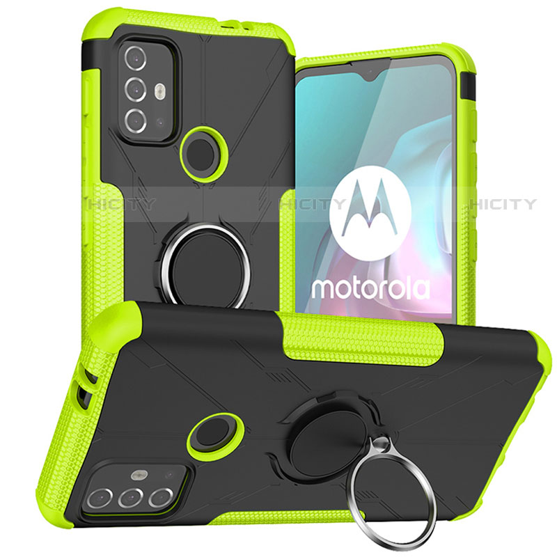 Custodia Silicone e Plastica Opaca Cover con Magnetico Anello Supporto S02 per Motorola Moto G10