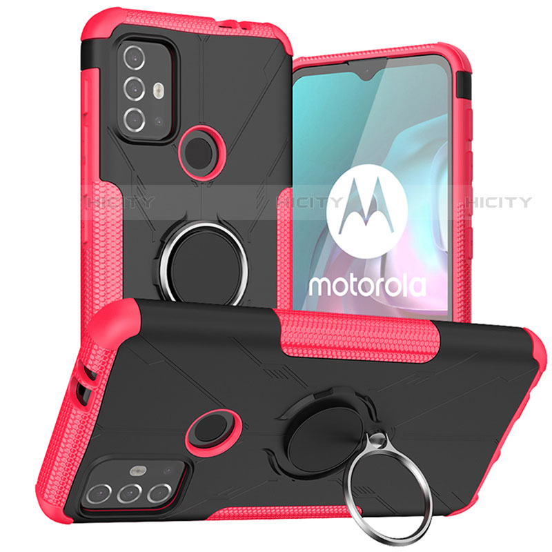 Custodia Silicone e Plastica Opaca Cover con Magnetico Anello Supporto S02 per Motorola Moto G10